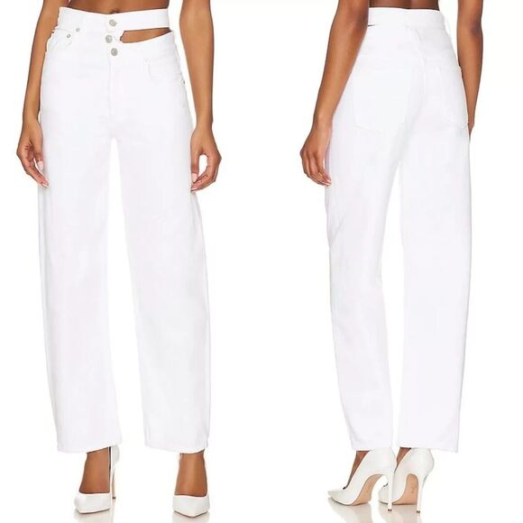 Agolde Broken Waistband Jeans White Wide Leg Button Fly Organic Cotton Size 31 - Picture 1 of 13